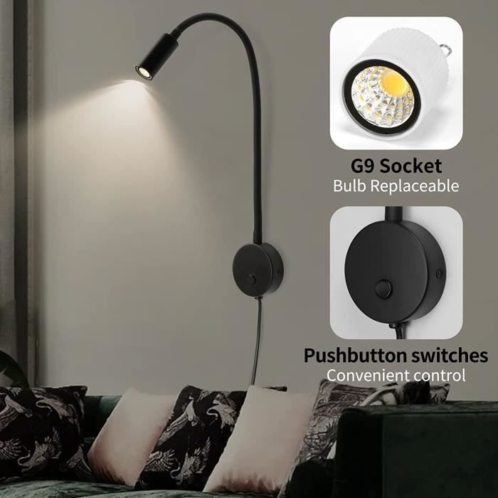 Acheter Lampe de lecture LED lampe de chevet rotative à 360 ° lampe à col  de cygne LED 3W lampe de lit avec interrupteur pour chambre salon toile de  fond couloir allée-220V