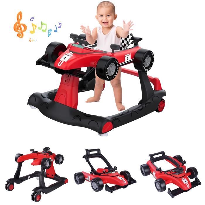 LIFEZEAL Trotteur pour Bébé Pliable 4 en 1 avec Roues Silencieuses, Trotteur  Marche Réglable en Hauteur par Pression, Trotteur Mobile avec Volant,  Poignées, Musique et Lumière,de 6 à 18 Mois(Blanc) : 