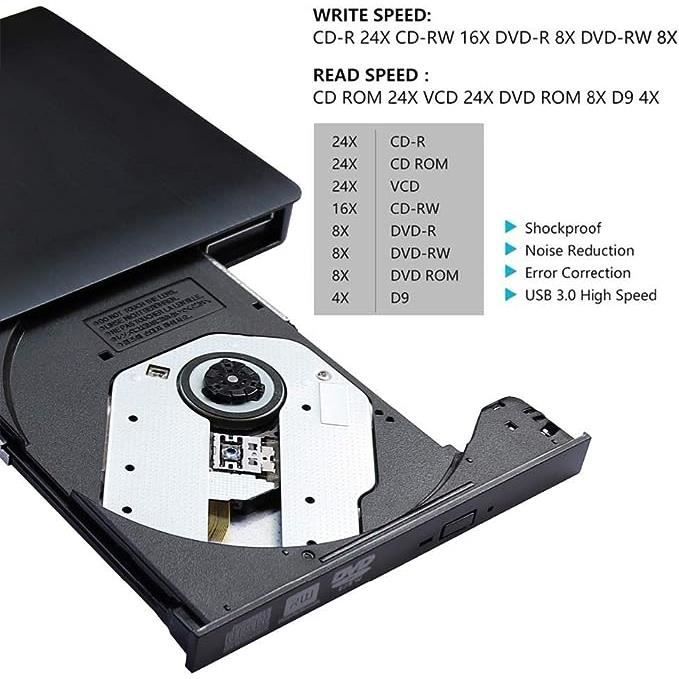 15% sur VSHOP ® Portable Externe Graveur( CD seulement) Lecteur CD-RW  DVD-RW CD DVD ROM, - Lecteur-graveur externe - Achat & prix