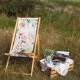 Chaise chilienne bois - chaise longue bois jardin pliable toile transat exterieur chaise en bois avec accoudoir Fleur 1 pièce-3