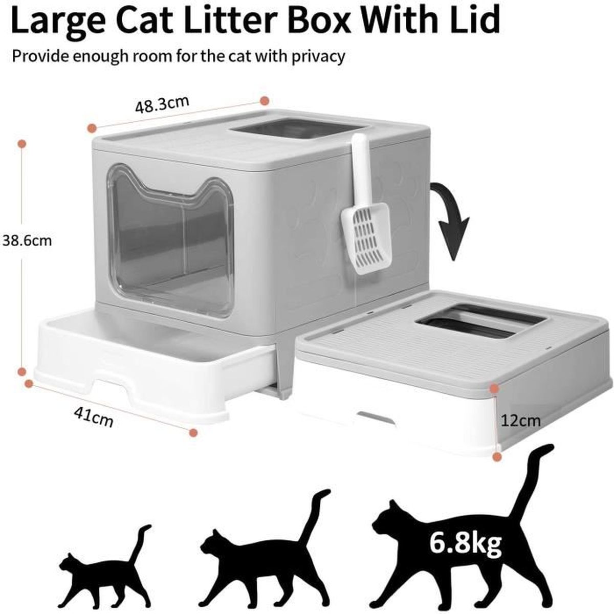 Bingopaw Bac A Litiere Chat Fermee Maison De Toilette Chat Anti Odeur Double Entree Caisse Litiere Grande Taille Blanc Cdiscount Animalerie