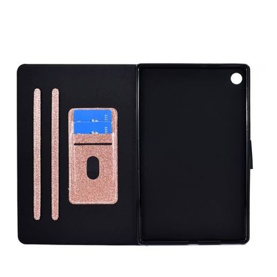 Housse Coque Pour Tablette 10 pouces Vernis Paillettes Pochette horizontale  en cuir avec support et fente carte Or rose