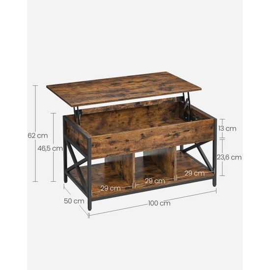VASAGLE Table Basse, Table de Salon avec Plateau Relevable, avec VASAGLE Table Basse, Table de Salon avec Plateau Relevable, avec