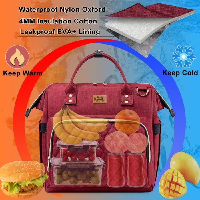 Flanliy Sac Isotherme Repas Femme 2 En 1 - Sac Ordinateur Portable Et Sac à Main Kaki, Design Chic Multifonction