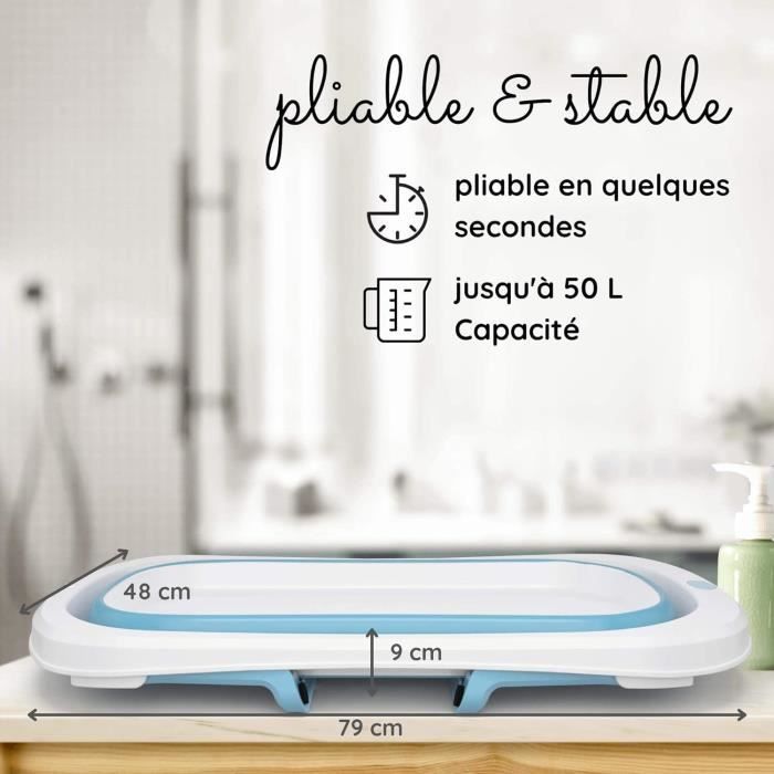 Baignoire Bébé Pliable Avec Thermomètre - Bain Sécurisé 0-36 Mois, Matelas Anti-Dérapant, Portable Pour Voyage - Vert