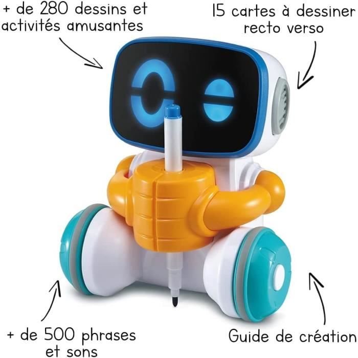 PZCC Robot Dessinateur Pictobot – Éducatif Interactif – 100 Cartes, 12 Feutres, Guide Vocal – Batterie USB-C – Cadeau 3-9 Ans