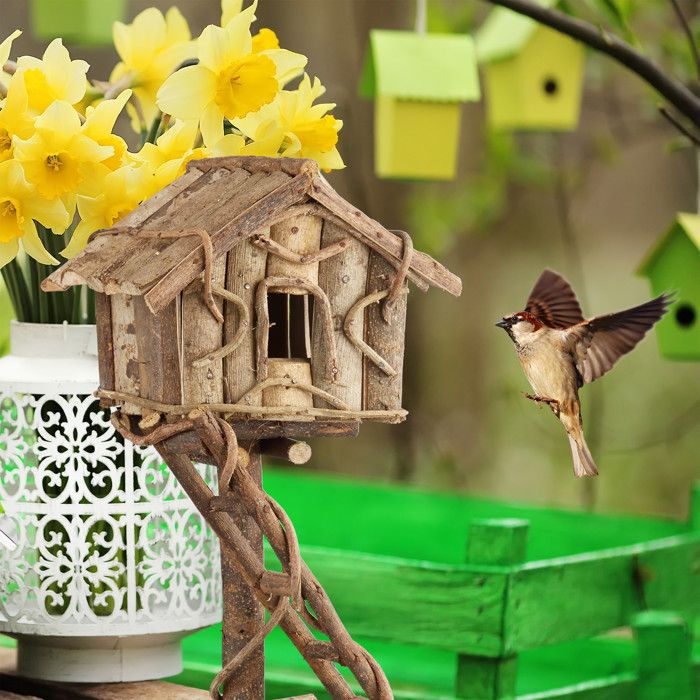 Maison D'oiseaux Décorative En Bois Non Traité – Nichoir Rustique à Accrocher Pour Balcon Et Jardin