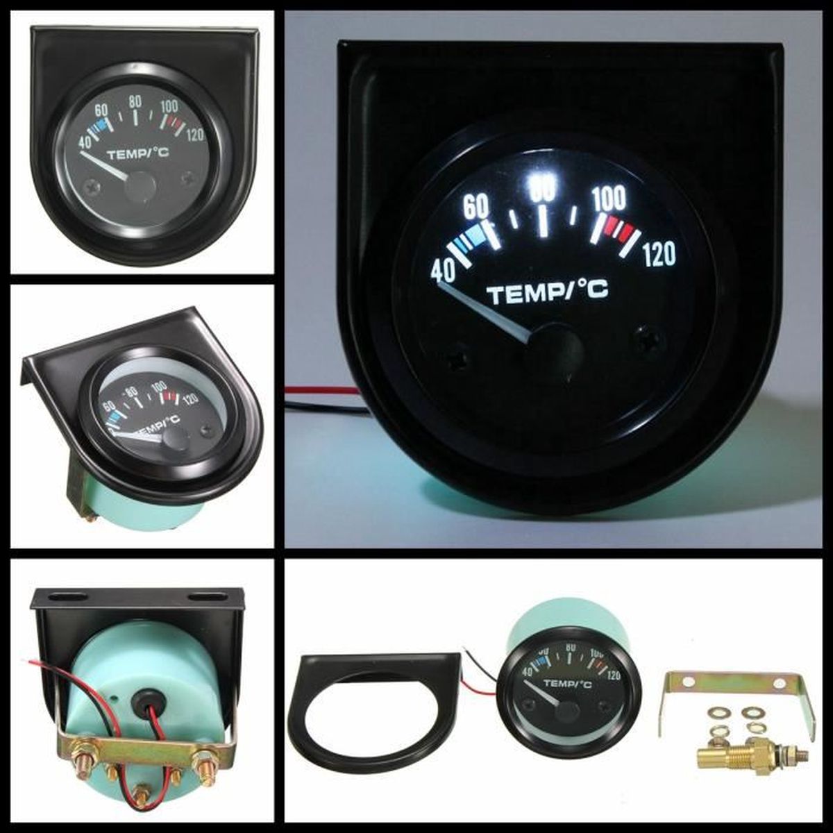 2'' 52mm Auto LED Eau Température Temp Gauge Pointer Tableau Manometre