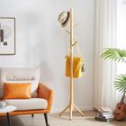 AISTUO Porte manteau en Bois Massif, Porte-vêtement, avec 8 Crochets pour vêtements, Sacs, Veste, pour entrée, Couloir,Couleur Bois