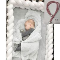 Tour de lit bébé 4m Tresse Garcon Fille Douce avec Cordon Maintenir la Tresse-Blanc