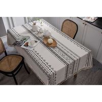 Nappe Rectangulaire Coton Lin Anti-Taches Avec Poches Rangement – 60x160 Cm, Style Élégant Pour Table Basse, Salon, Jardin