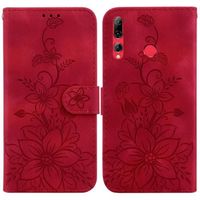 Etui pour Huawei P Smart Z-Y9 Prime 2019, Housse en Cuir PU  Étui [Fonction Magnétique] [Fentes Cartes]-Fleurs rouges HHTY5