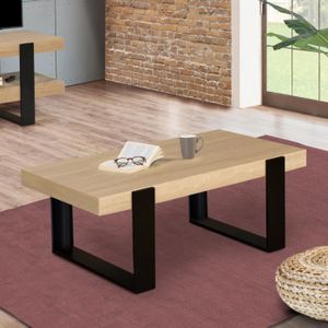 TABLE BASSE Table basse - IDMARKET - PHOENIX - Bois et noir - Style industriel-loft - Rectangulaire