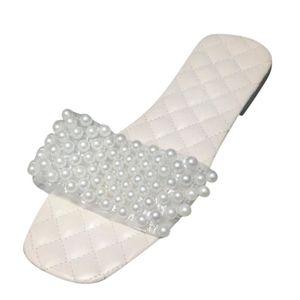 CHAUSSON - PANTOUFLE lukcolor Chaussures pour femmes pantoufles décoratives plates décontractées en perles blanche
