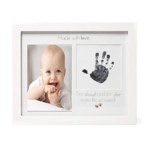 Cadeau Idéal pour les Bébé Cadre Photo en Bois Massif Blanc Keepsakes pour Le Baptême du Nouveau-né Cadre Empreintes de Main et de Pied Bébé 