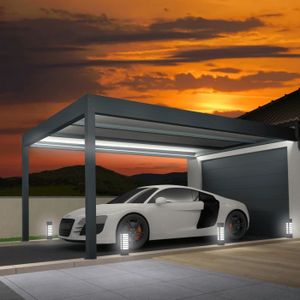 CARPORT Carport isotoit® MODERN - OMBRAZUR - Gris anthracite - Aluminium - 5,02x3,00m - LED intégré