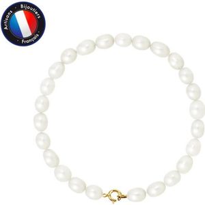 BRACELET - GOURMETTE PERLINEA - Bracelet Véritable Perle de Culture d'Eau Douce Riz 5-6 mm Blanc Naturel - Or Jaune - Bijoux Femme