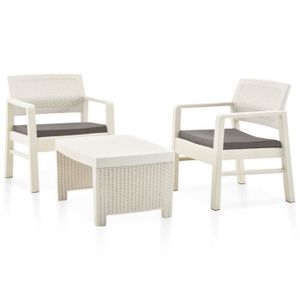 Ensemble table et chaise de jardin vidaXL Salon de jardin 3 pcs Plastique Blanc