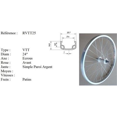 Roue velo Roue avant velo 24 Pouces axe ecrous simple paroi couleur argent Cdiscount Sport