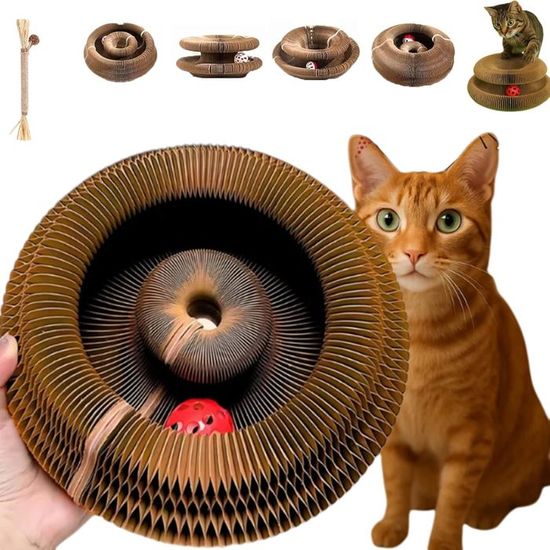 Griffoir Pour Chat Twistou En Carton Ondulé Réversible - Avec Balle Et Clochette, Pliable Et Multifonction