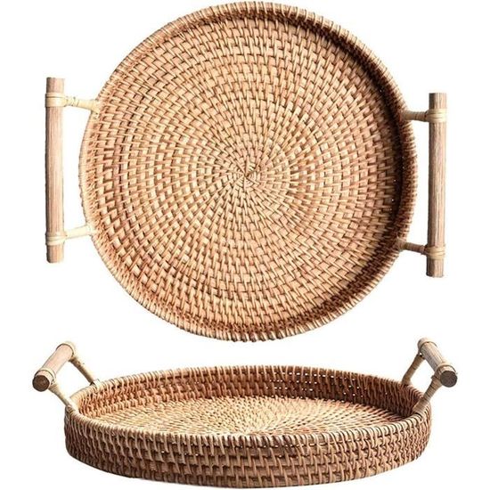 Plateau En Rotin Tissé Main - Lot De 3 Tailles (S/M/L) - Panier Osier Rectangulaire Élégant Pour Organisation Table, Salon, Cuisine Ou Déco Naturelle