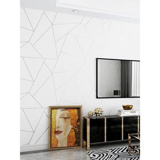 Papier Peint Non Tissé Grandeco Orion Rayé Géométrique Pailleté - 53cm X 10.05m, Couleur Argent