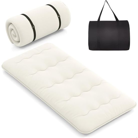 Matelas Futon 90x200 COSTWAY Matelas Futon Japonais 140 X 200 Cm, Matelas Portable Pliable, Housse Lavable, Matelas De Sol Avec Sac De Transport, Pour Camping, Voyages (Bleu Matelas Futon Enroulable