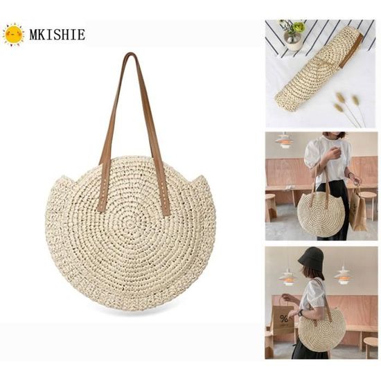 Sac de shop plage paille rond