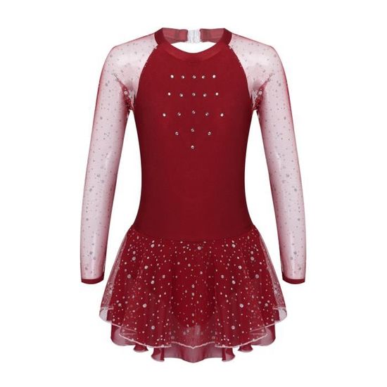 TiaoBug Enfant Fille Robe Danse Lyrique Paillette Tenue De Ballet Patinage Artistique Strass Justaucorps Gymnastique Manches Longues Costume Compétition Latine Jazz 5-16 Ans Navy Blue A 15-16 Ans