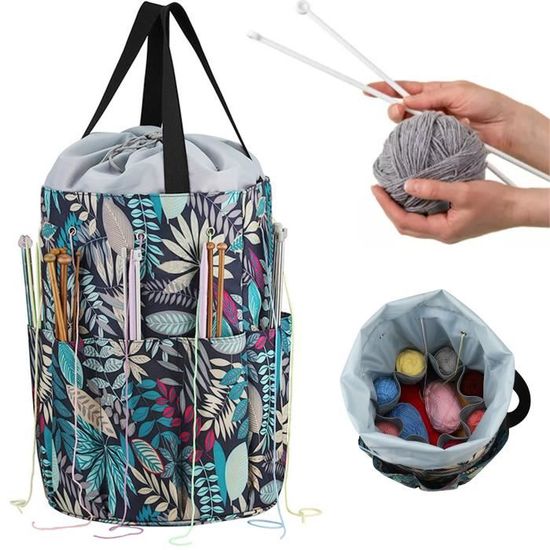 Sac à Tricoter Coopay Avec Poche Compartiments - Grand Sac Fourre-Tout + Petit Sac à Laine - Motif Forêt Tropicale - Imperméable - 3