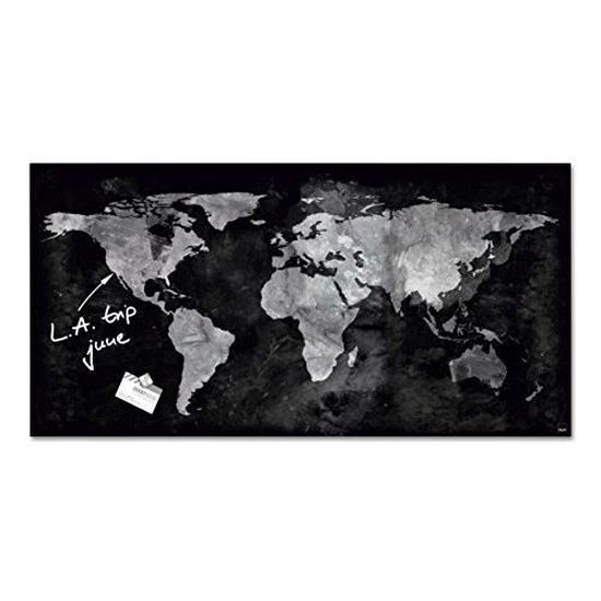 91 x 46 cm noir/gris SIGEL GL270 Tableau magnétique en verre carte du monde Artverum 