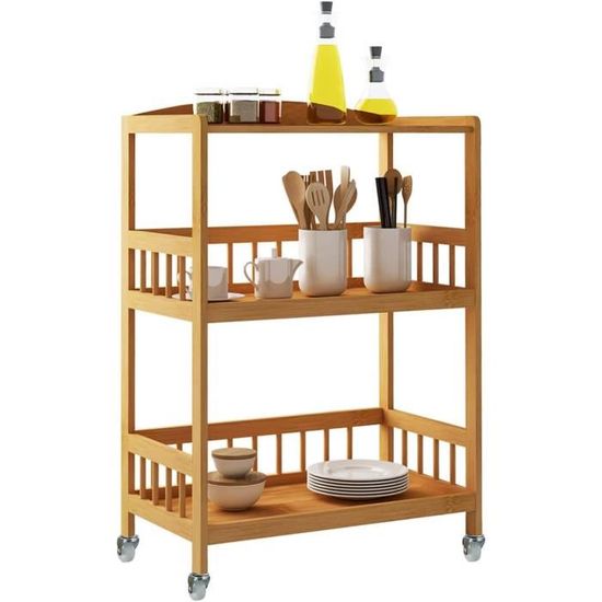 VISWIN 93cmH Art Cart Organisateur De Stockage À 3 Niveaux, Chariot Utilitaire Rotatif En Bois De Hêtre Massif Avec Roulettes, Chariot Multifonctionnel Pour Étude, Salle De Classe Et Cuisine