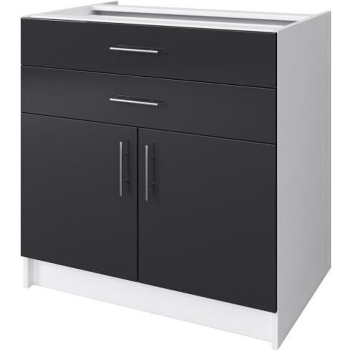 Obi Caisson Bas De Cuisine Avec 2 Portes 2 Tiroirs L 80 Cm Blanc Et Gris Laque Brillant Cdiscount Maison