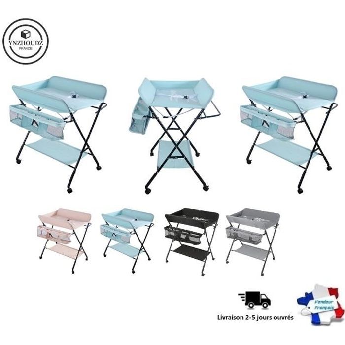 Bleu Table de massage pliable - Table à langer avec panier de rangement pour serviette de bébé