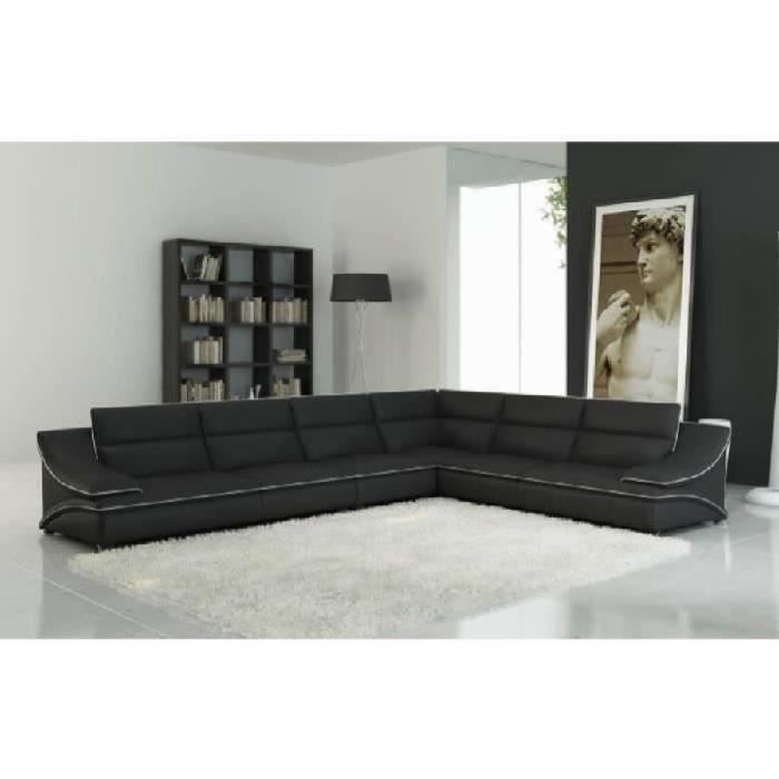 Canapé d'angle modulable en cuir noir et blanc ROXA