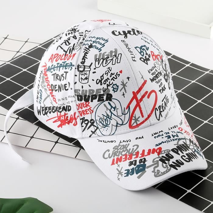 XY™ Casquette Mixte Hip Hop Text Graffiti Casquette blanc