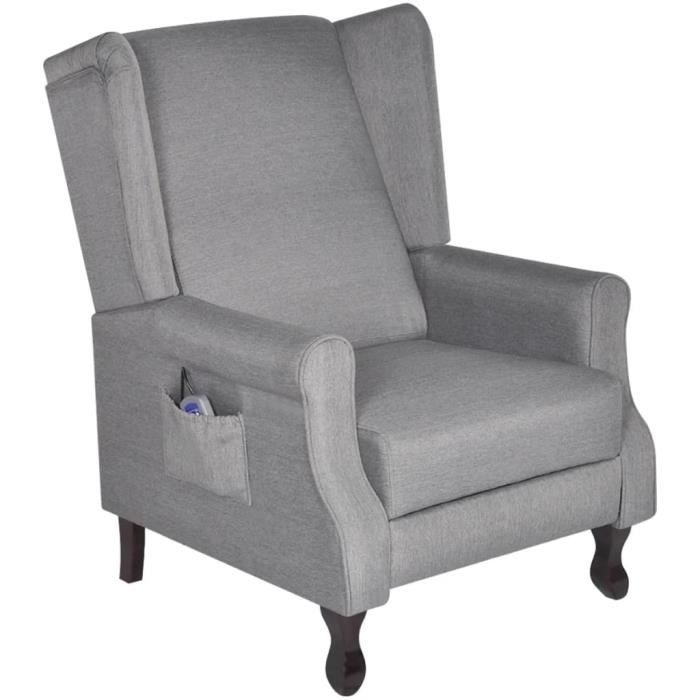 Fauteuil releveur de relaxation électrique - 5 modes - Avec chauffage - Classique - 74,5 x 85,5 x 102 cm - Tissu Gris