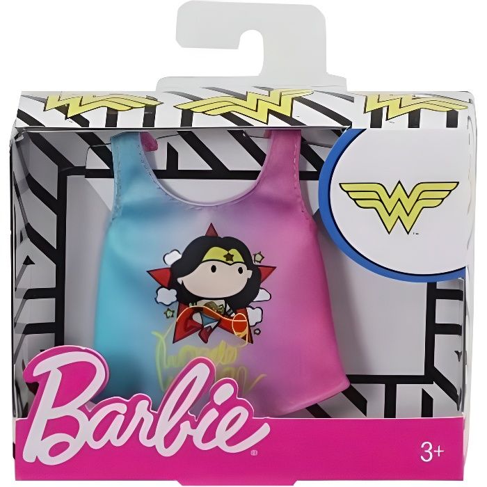 Barbie - Habit Pour Poupee Mannequin - Debardeur Wonder Woman Bleu Et Rose - Vetement - Tenue Top DC