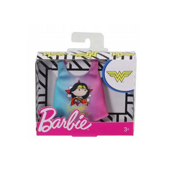 Barbie - Habit Pour Poupee Mannequin - Debardeur Wonder Woman Bleu Et Rose - Vetement - Tenue Top DC