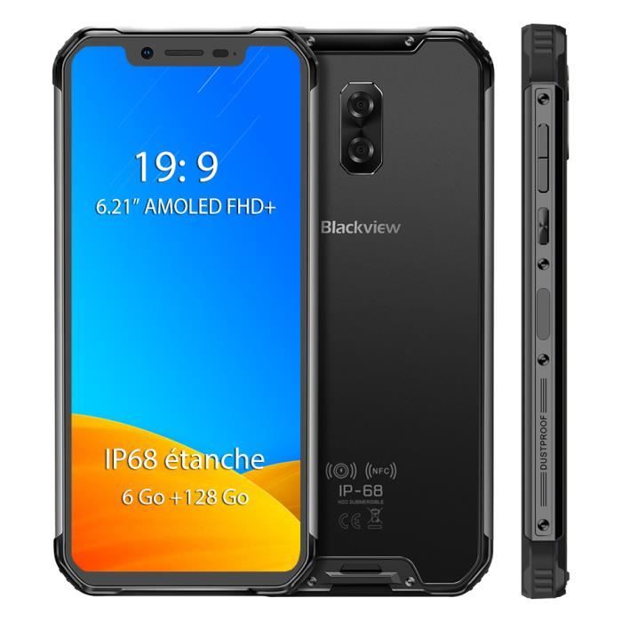 Smartphone 6Go+128Go Blackview BV9600 Pro Écran 6.21- AMOLED Helio P60, Étanche IP68/IP69K Téléphone portable 4G Débloqué - Gris