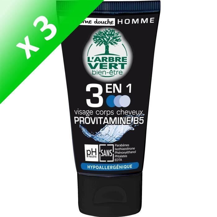 L'ARBRE VERT BIEN-ÊTRE Gel douche 3 en 1 - Homme - Provitamine B5 - 75 ml (Lot de 3)