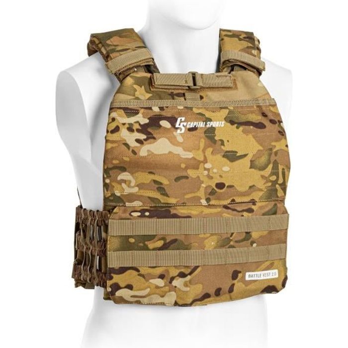 CAPITAL SPORTS Battlevest 2.0 Gilet lesté pour exercices de musculation : 2 plaques de poids de 4kg - look camouflage