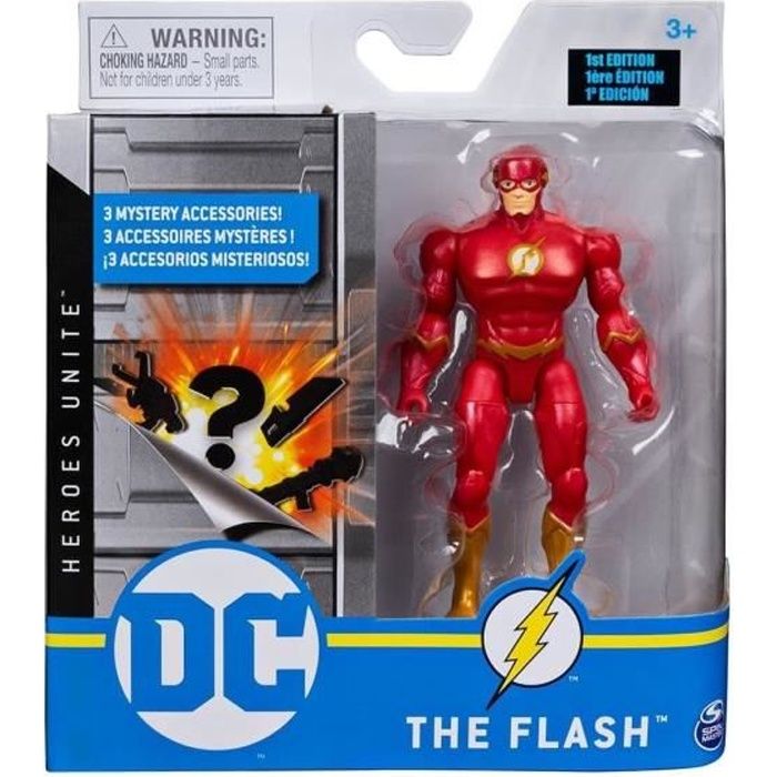 Coffret Figurine The Flash 10 cm Avec 3 Accessoires Mystere - Personnage DC Rouge - Super Heros - Jouet Garcon