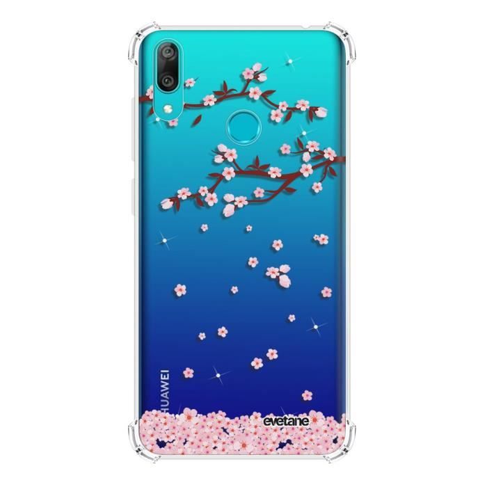 Coque pour Huawei Y7 2019 anti-choc souple angles renforcés transparente Chute De Fleurs Evetane.