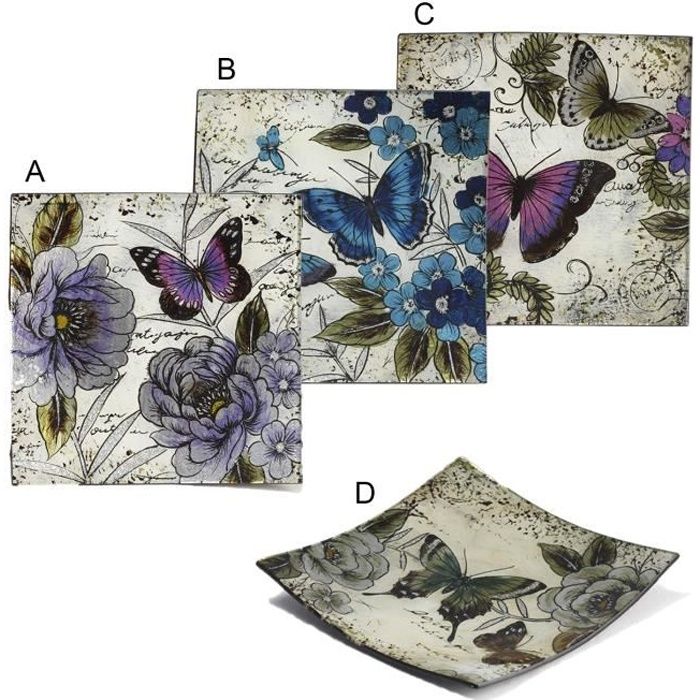Assiettes décoratives (24x24 cm) carrés Mariposa 4 modèles (A)