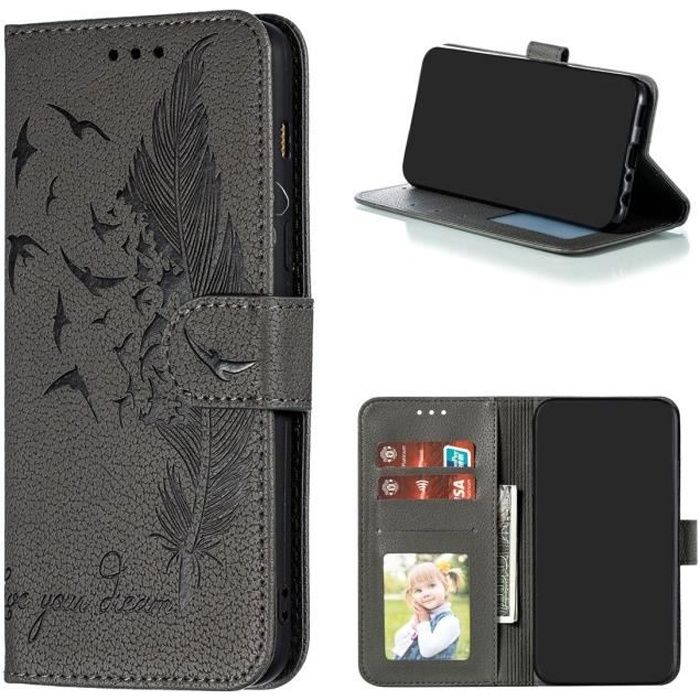 Etui Samsung Galaxy A8 (2018) Portefeuille Cuir Multifonction Housse Fermeture Magnétique à Clapet Anti-Choc (Gris)