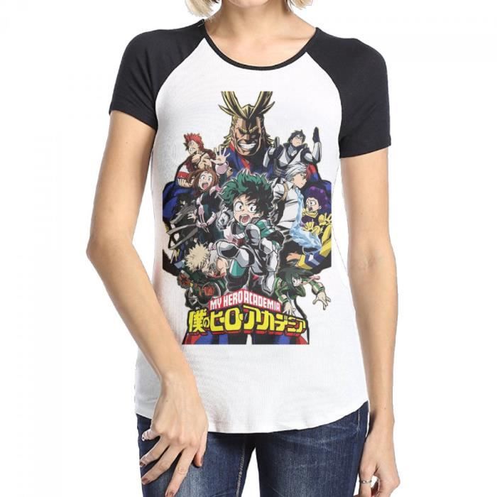 My Hero Academia Logo Femme Col rond Coton Manche courte T-shirt de Baseball