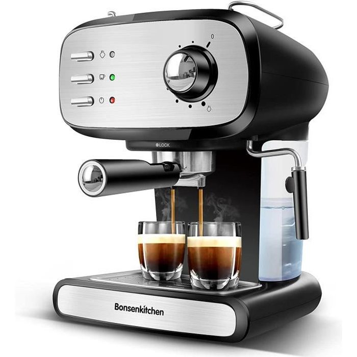 Bonsenkitchen Machine à expresso, machine à café haute performance en acier inoxydable 900W, machine à porte-filtre 15 bars pour exp