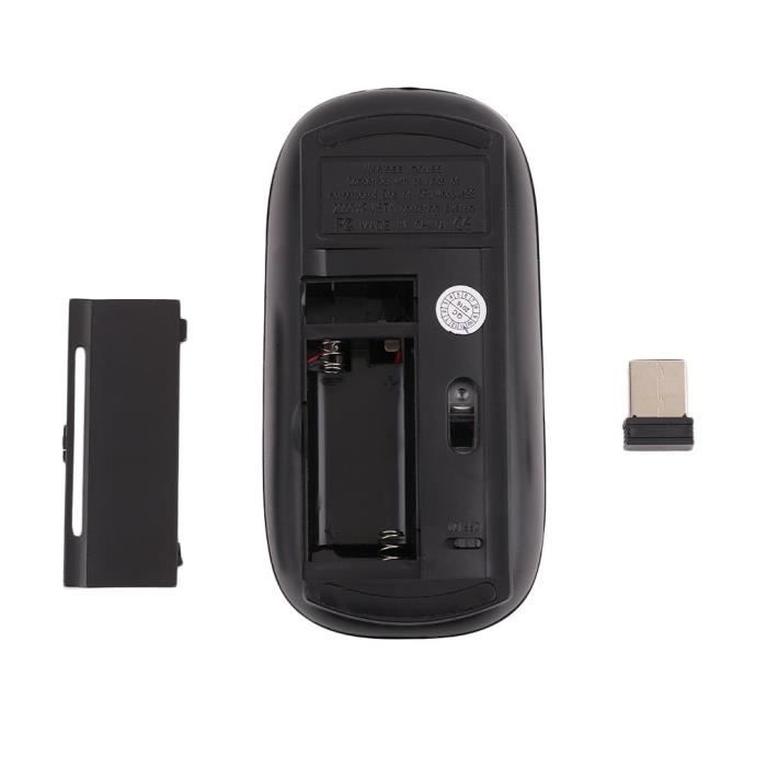 Conception à la mode Nouvelle souris optique ultra-mince sans fil 2.4G pour ordinateur portable, noir