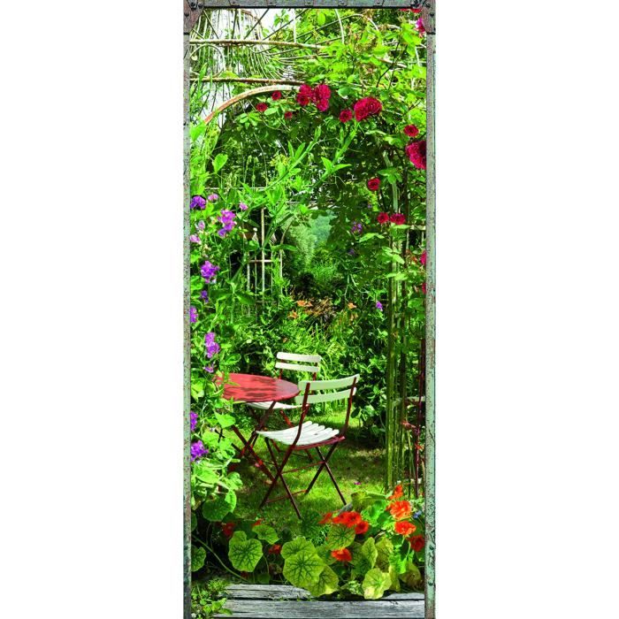 Sticker Adhésif de porte Ondoor- Jardin fleuri - 204 x 83 cm